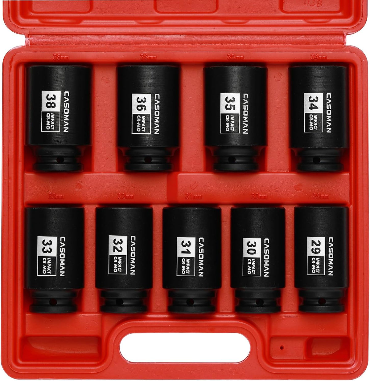 9PCS 1/2" Drive Deep Axle Nut Impact Socket Set – 29mm–38mm 6-Point CR-MO Deep Impact Sockets for Wheel Bearing, Hub & Suspension Repair