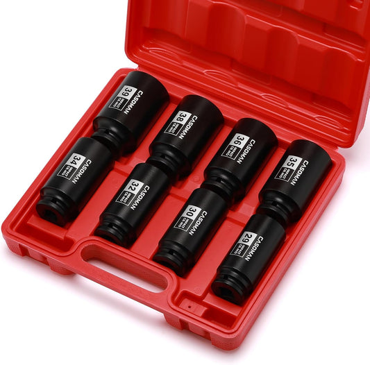 9PCS 1/2" Drive Deep Axle Nut Impact Socket Set – 29mm–38mm 6-Point CR-MO Deep Impact Sockets for Wheel Bearing, Hub & Suspension Repair
