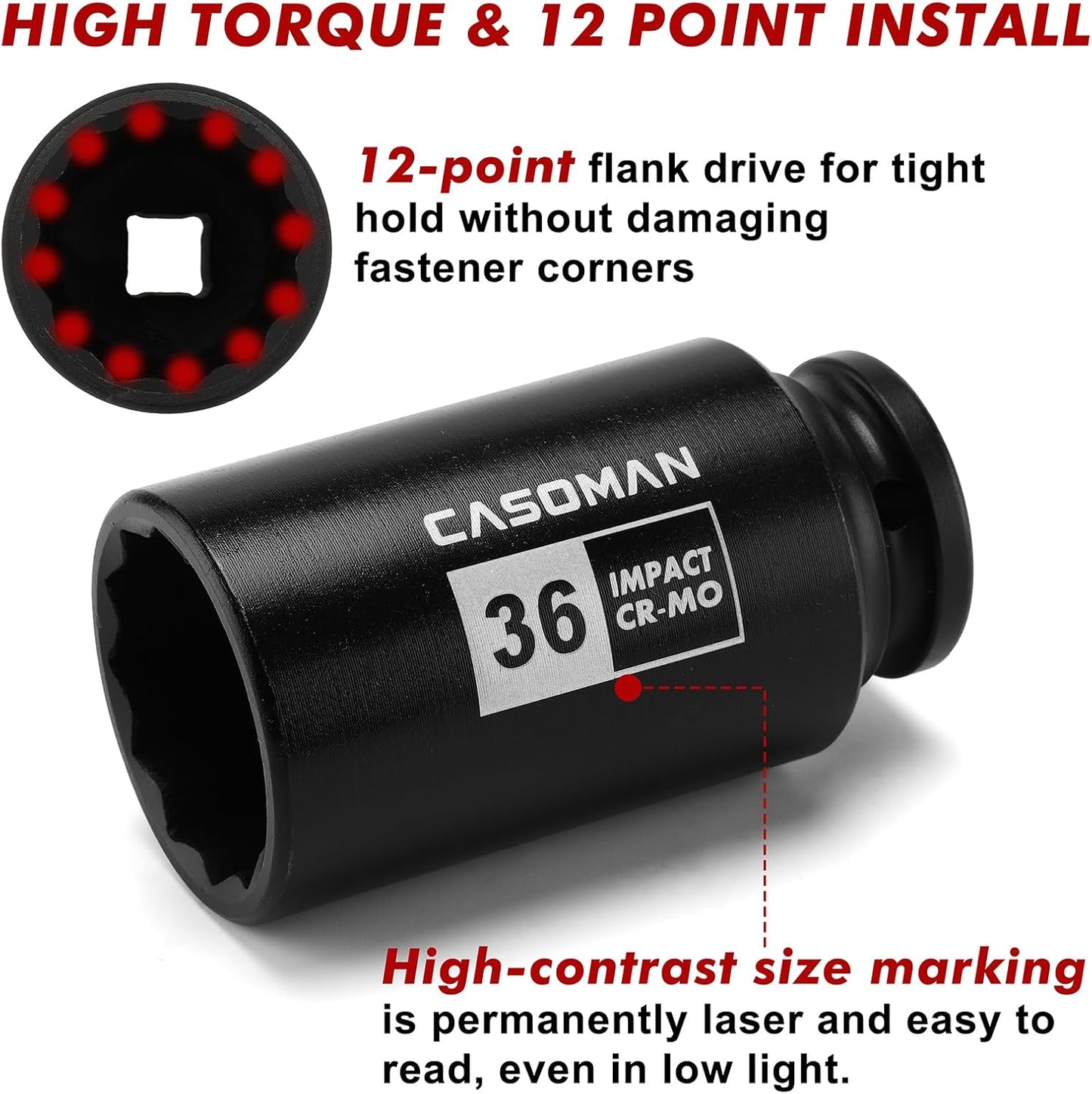 9PCS 1/2" Drive Deep Axle Nut Impact Socket Set – 29mm–38mm 6-Point CR-MO Deep Impact Sockets for Wheel Bearing, Hub & Suspension Repair